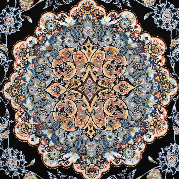 Jet Black Persian Round Rug 3x3 Ft