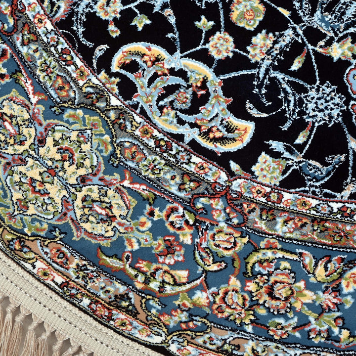 Jet Black Persian Round Rug 3x3 Ft