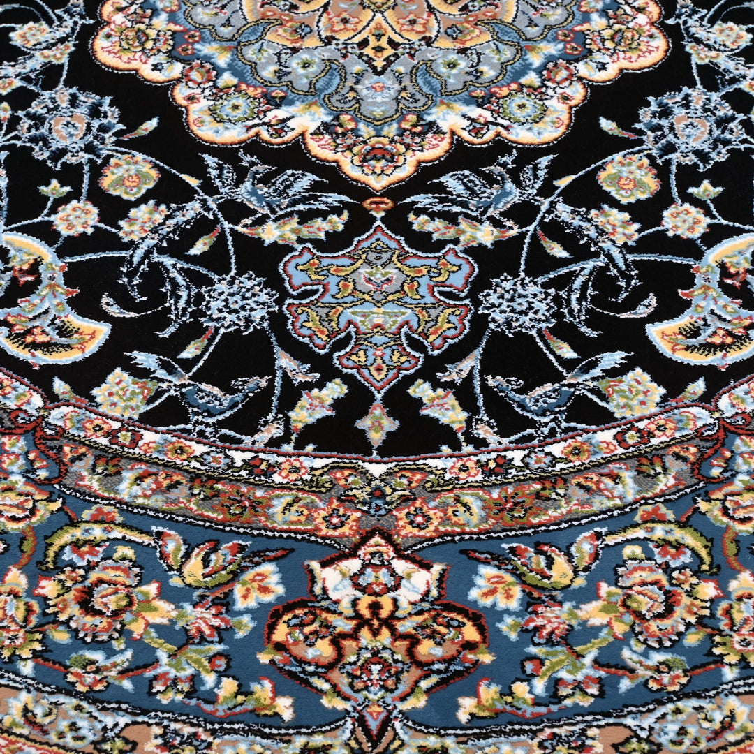 Jet Black Persian Round Rug 3x3 Ft