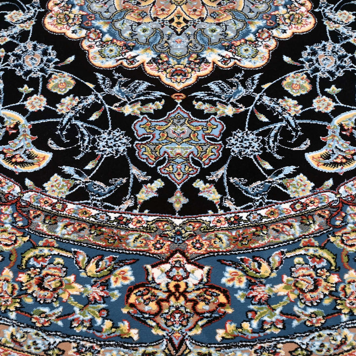 Jet Black Persian Round Rug 3x3 Ft