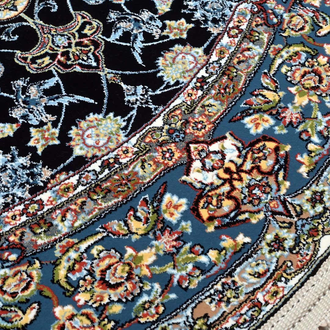Jet Black Persian Round Rug 3x3 Ft