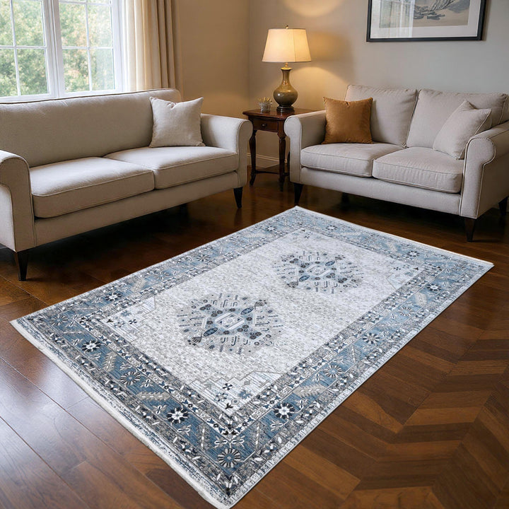 Gray Blue Traditional Turkish Rug 5x8 Ft