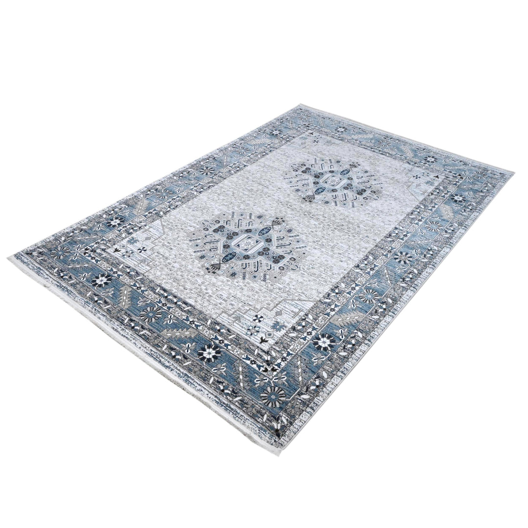 Gray Blue Traditional Turkish Rug 5x8 Ft