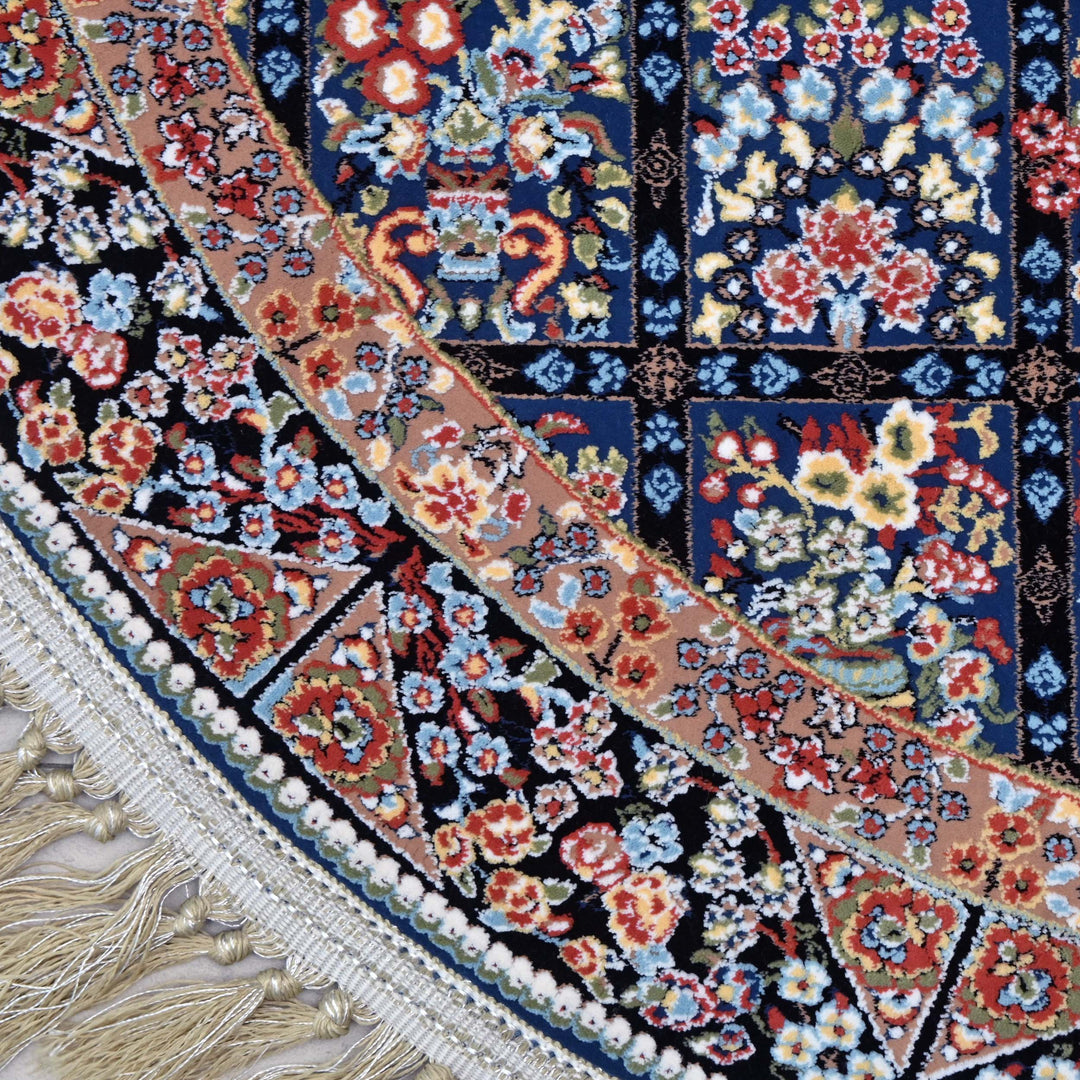 Navy Blue Persian Round Rug 3x3 Ft