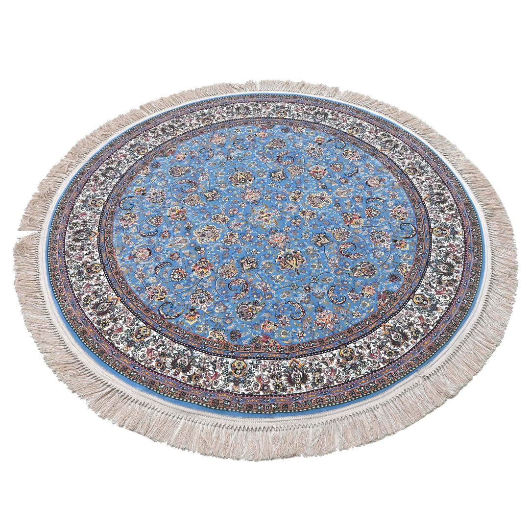 Sky Blue Floral Persian Round Rug 5x5 Ft