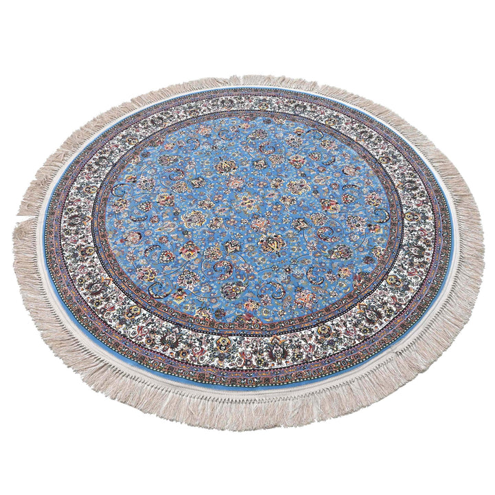 Sky Blue Floral Persian Round Rug 5x5 Ft