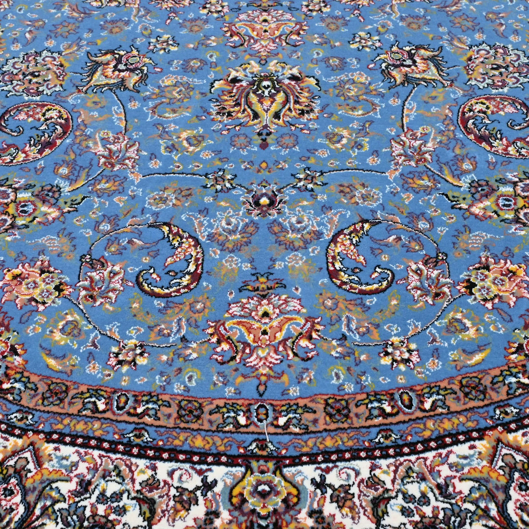 Sky Blue Floral Persian Round Rug 5x5 Ft