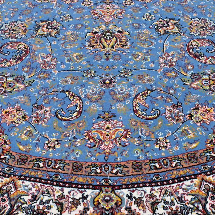Sky Blue Floral Persian Round Rug 5x5 Ft