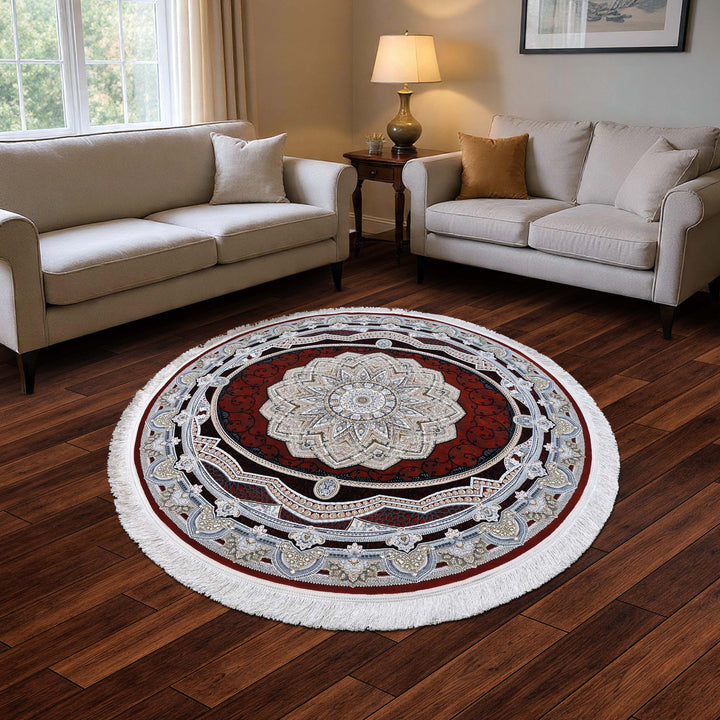 Deep Red Persian Round Rug 5x5 Ft