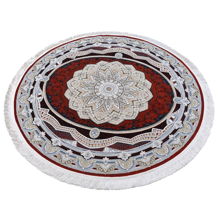 Deep Red Persian Round Rug 5x5 Ft