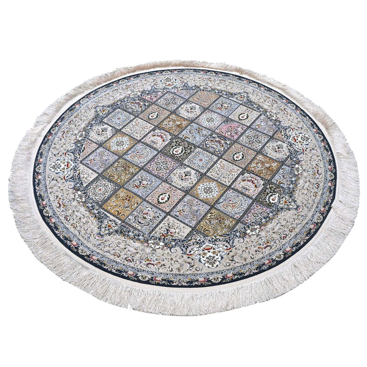 Silver Ivory Floral Persian Round Rug 5x5 Ft