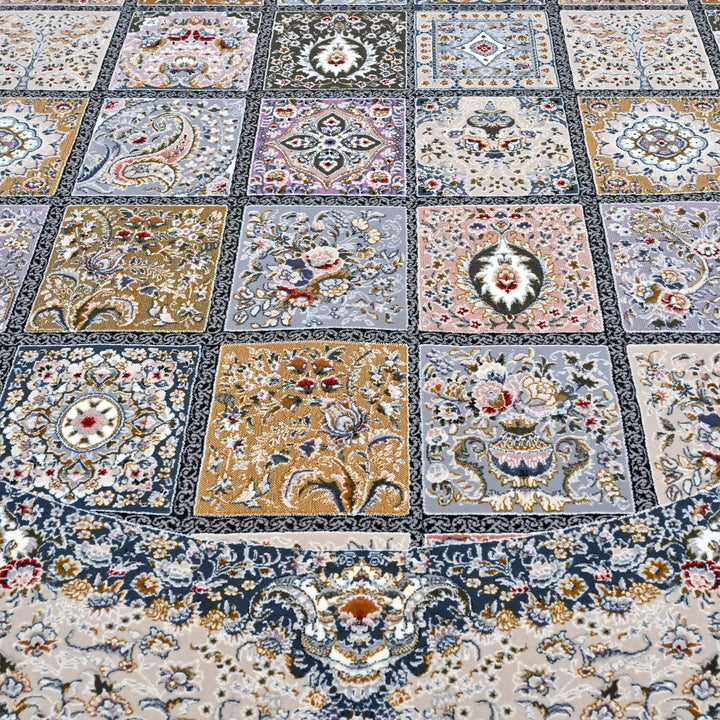 Silver Ivory Floral Persian Round Rug 5x5 Ft