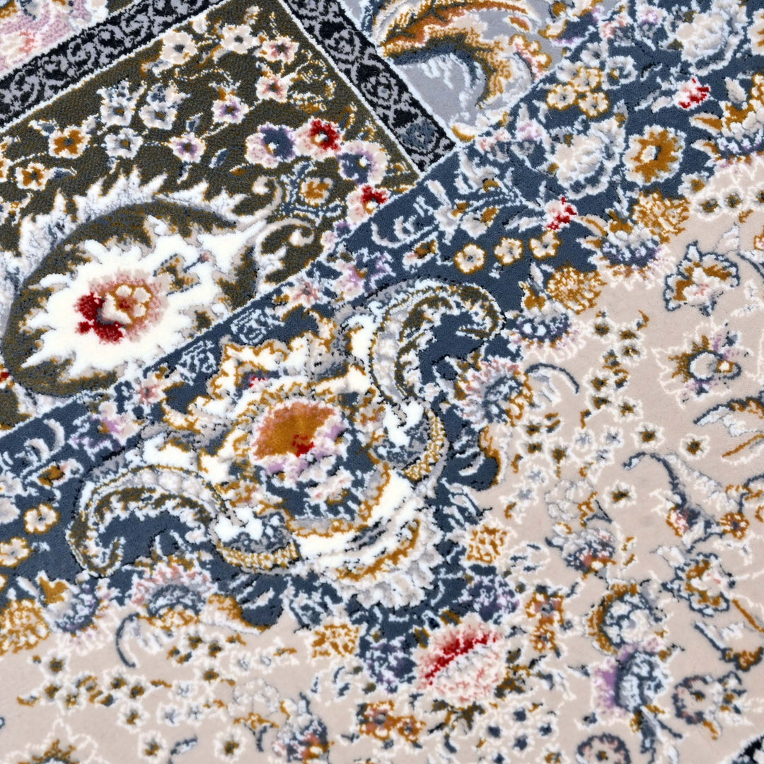 Silver Ivory Floral Persian Round Rug 5x5 Ft