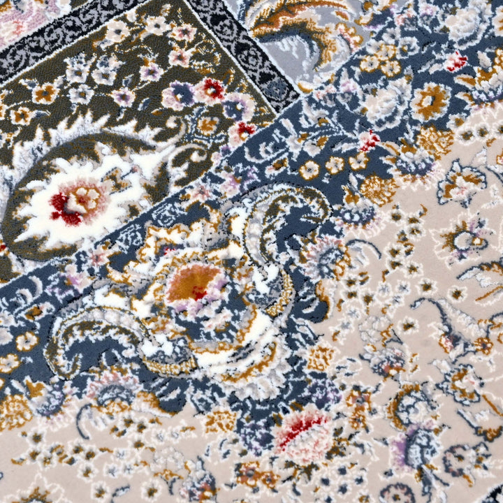 Silver Ivory Floral Persian Round Rug 5x5 Ft