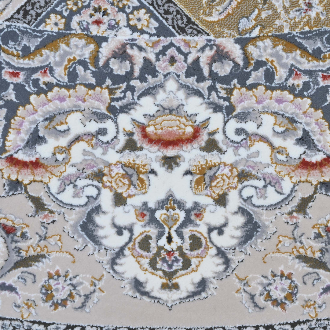 Silver Ivory Floral Persian Round Rug 5x5 Ft