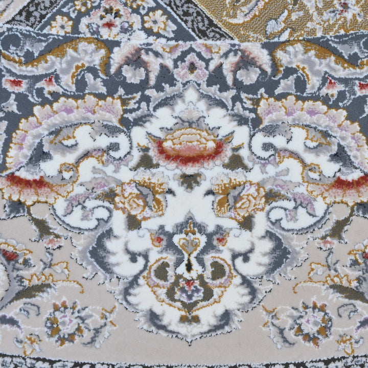 Silver Ivory Floral Persian Round Rug 5x5 Ft