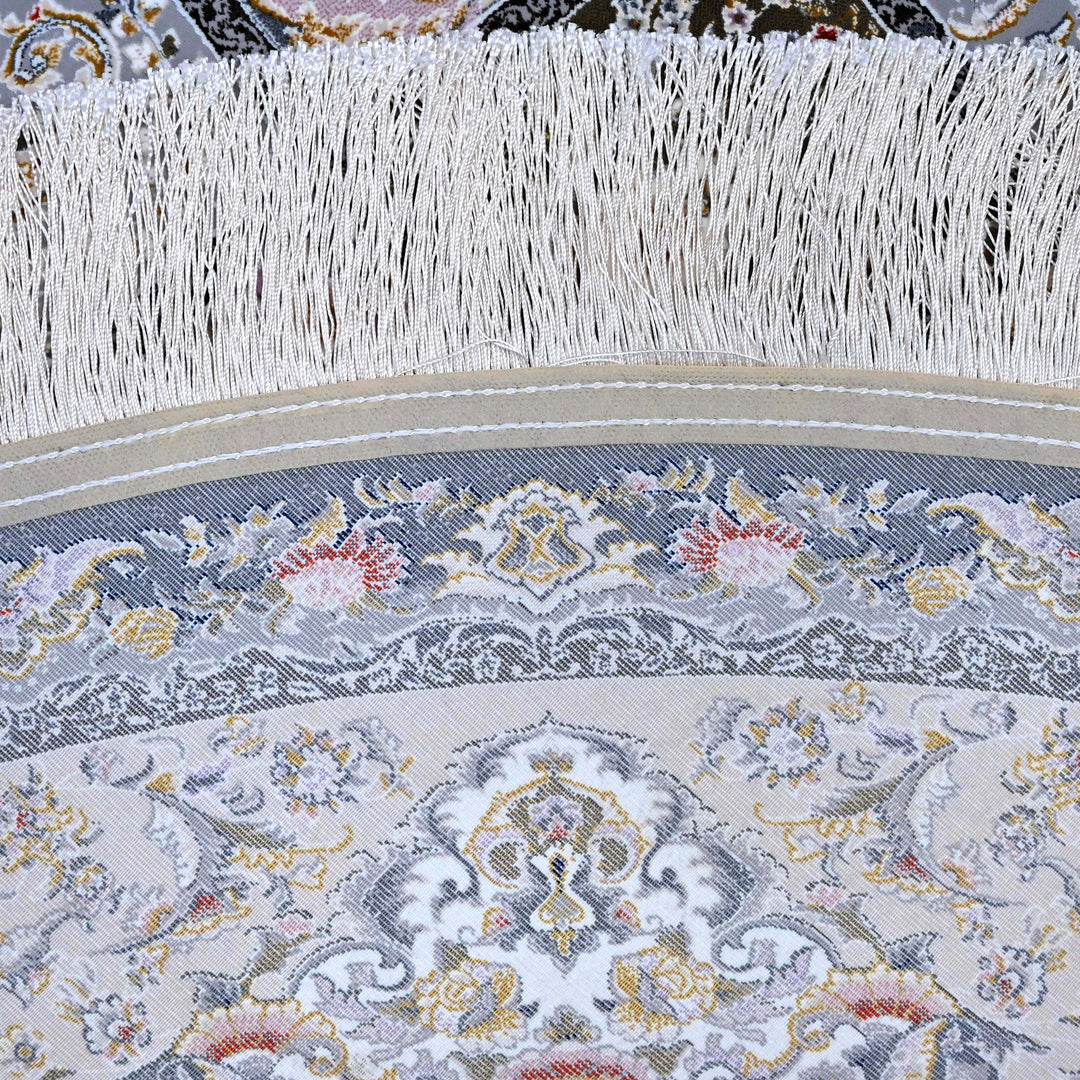 Silver Ivory Floral Persian Round Rug 5x5 Ft