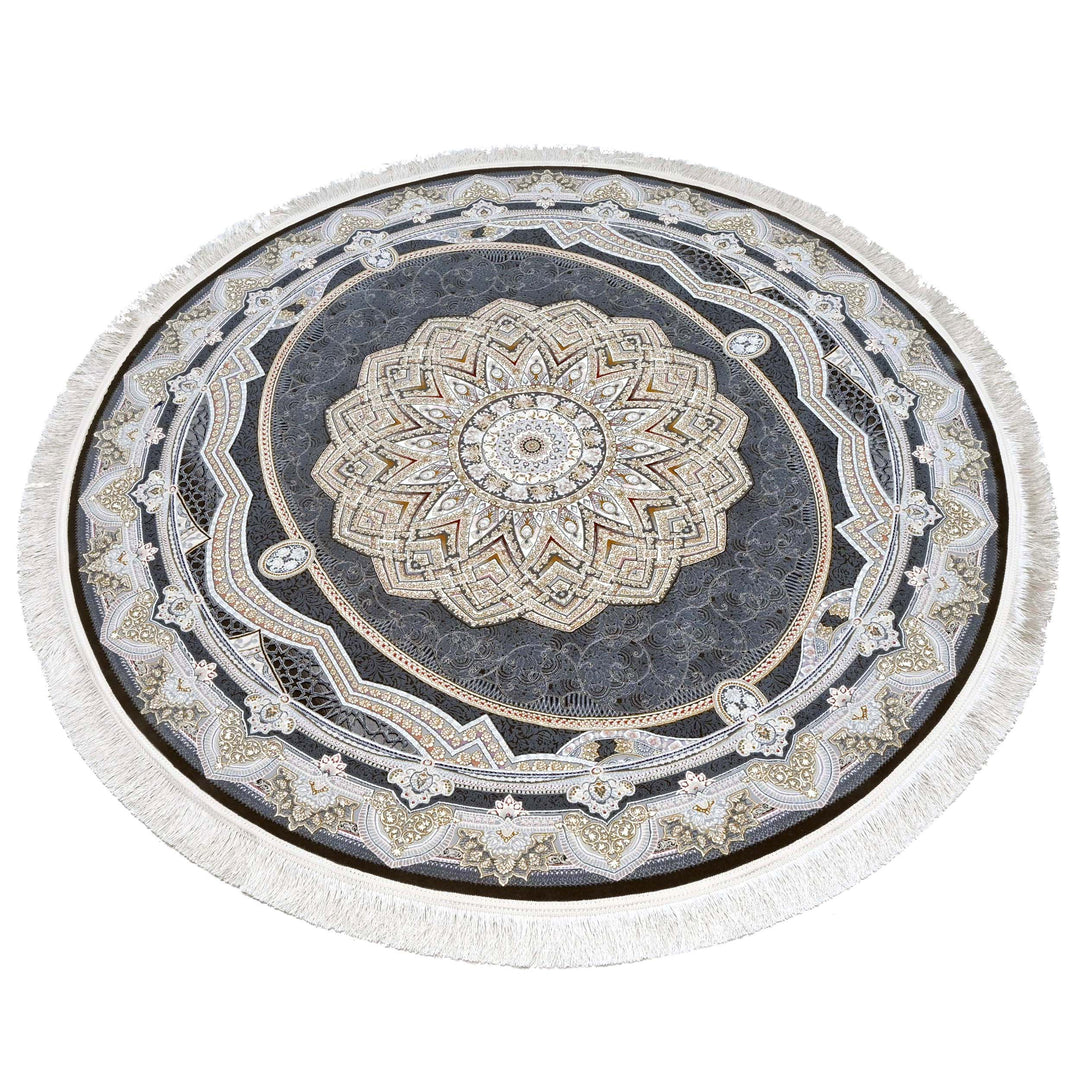 Charcoal Grey Persian Round Rug 5x5 Ft