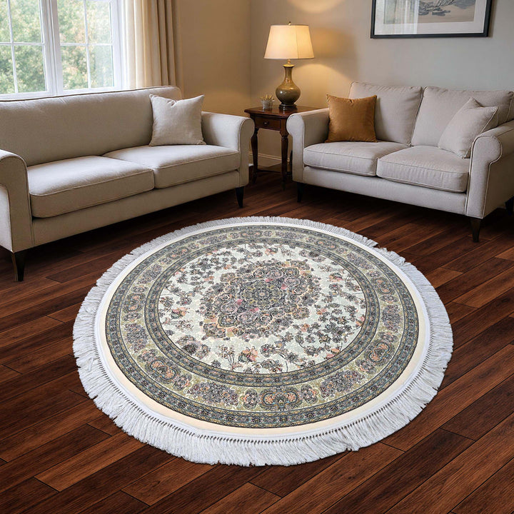 Cream Ivory Persian Round Rug 5x5 Ft
