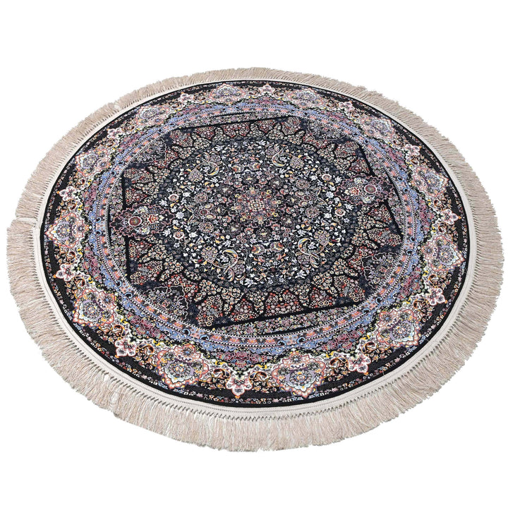 Navy Black Persian Round Rug 5x5 Ft