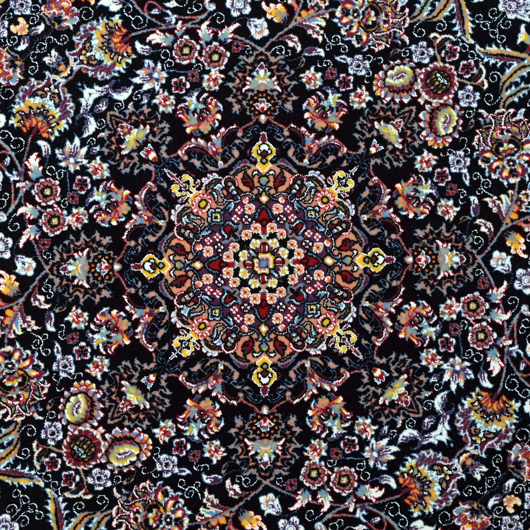 Navy Black Persian Round Rug 5x5 Ft