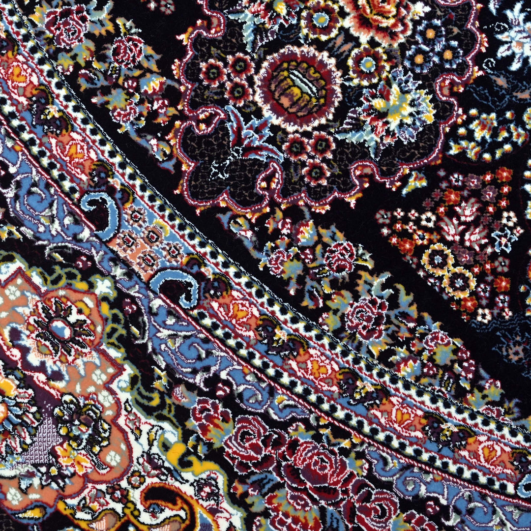 Navy Black Persian Round Rug 5x5 Ft