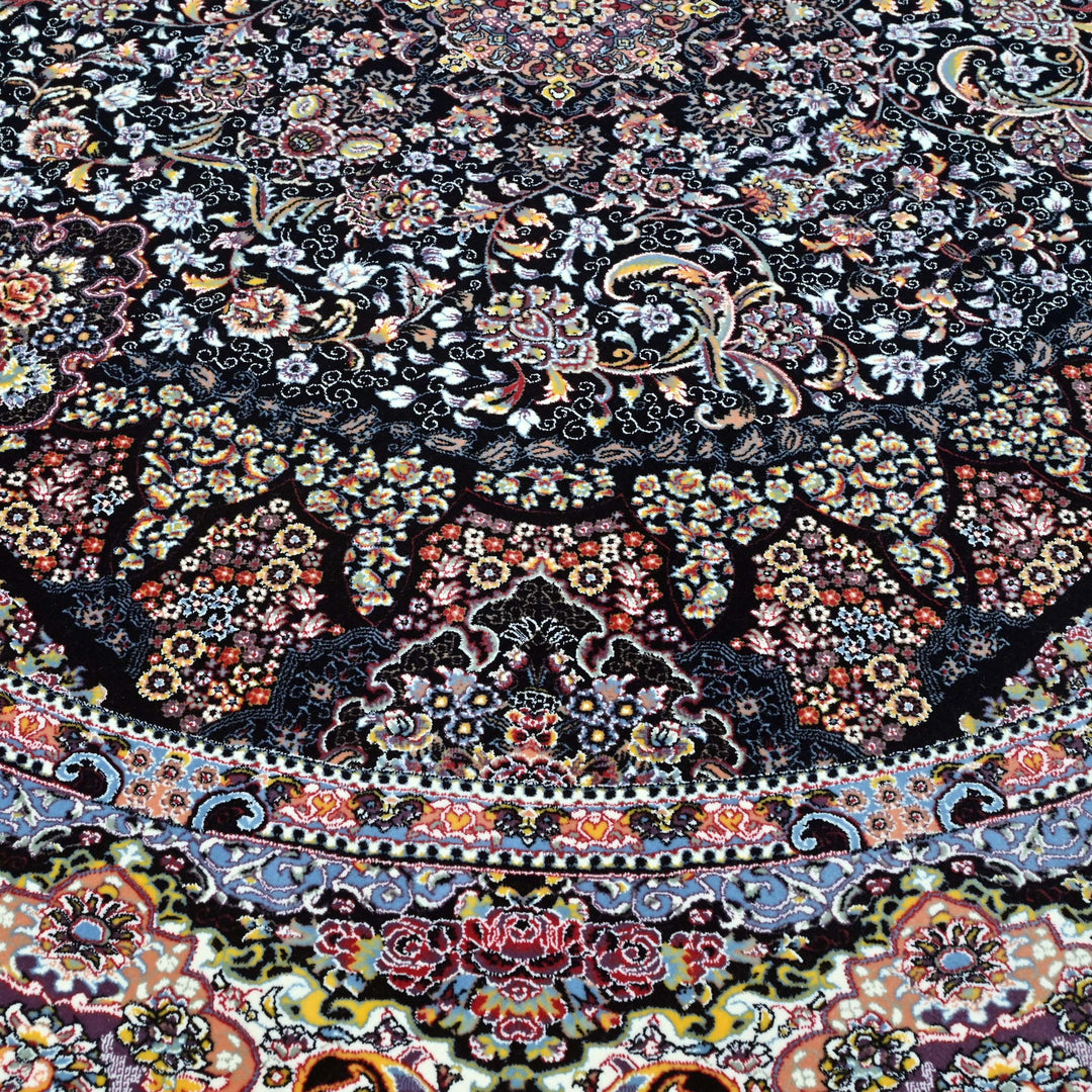 Navy Black Persian Round Rug 5x5 Ft