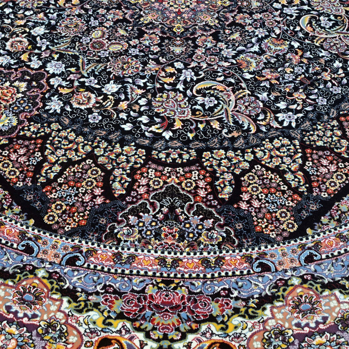 Navy Black Persian Round Rug 5x5 Ft