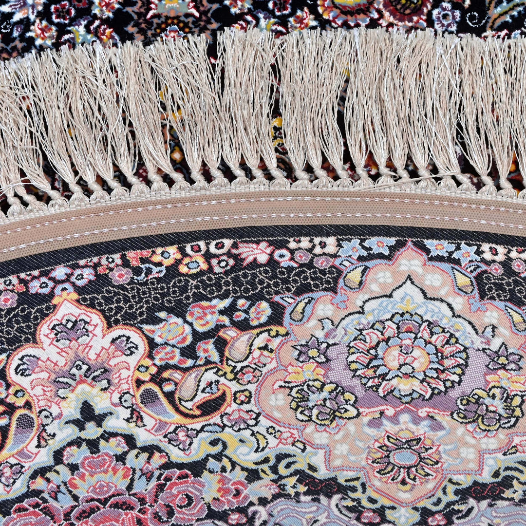 Navy Black Persian Round Rug 5x5 Ft