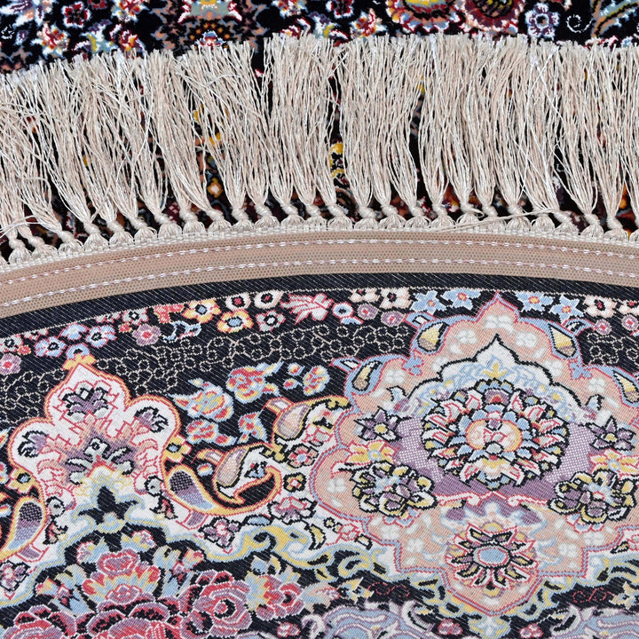 Navy Black Persian Round Rug 5x5 Ft
