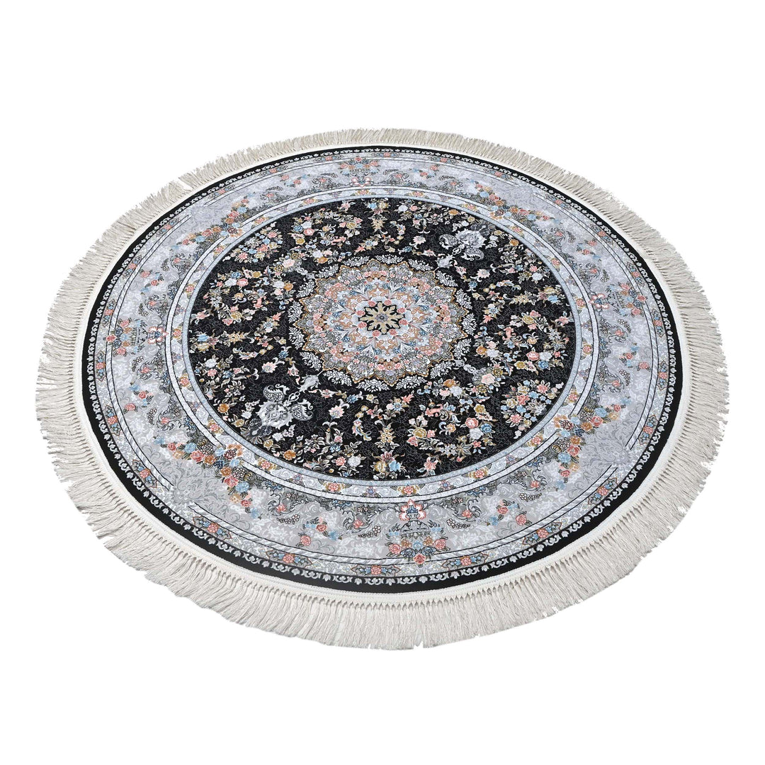 Jet Black Persian Round Rug 5x5 Ft