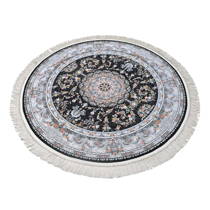 Jet Black Persian Round Rug 5x5 Ft