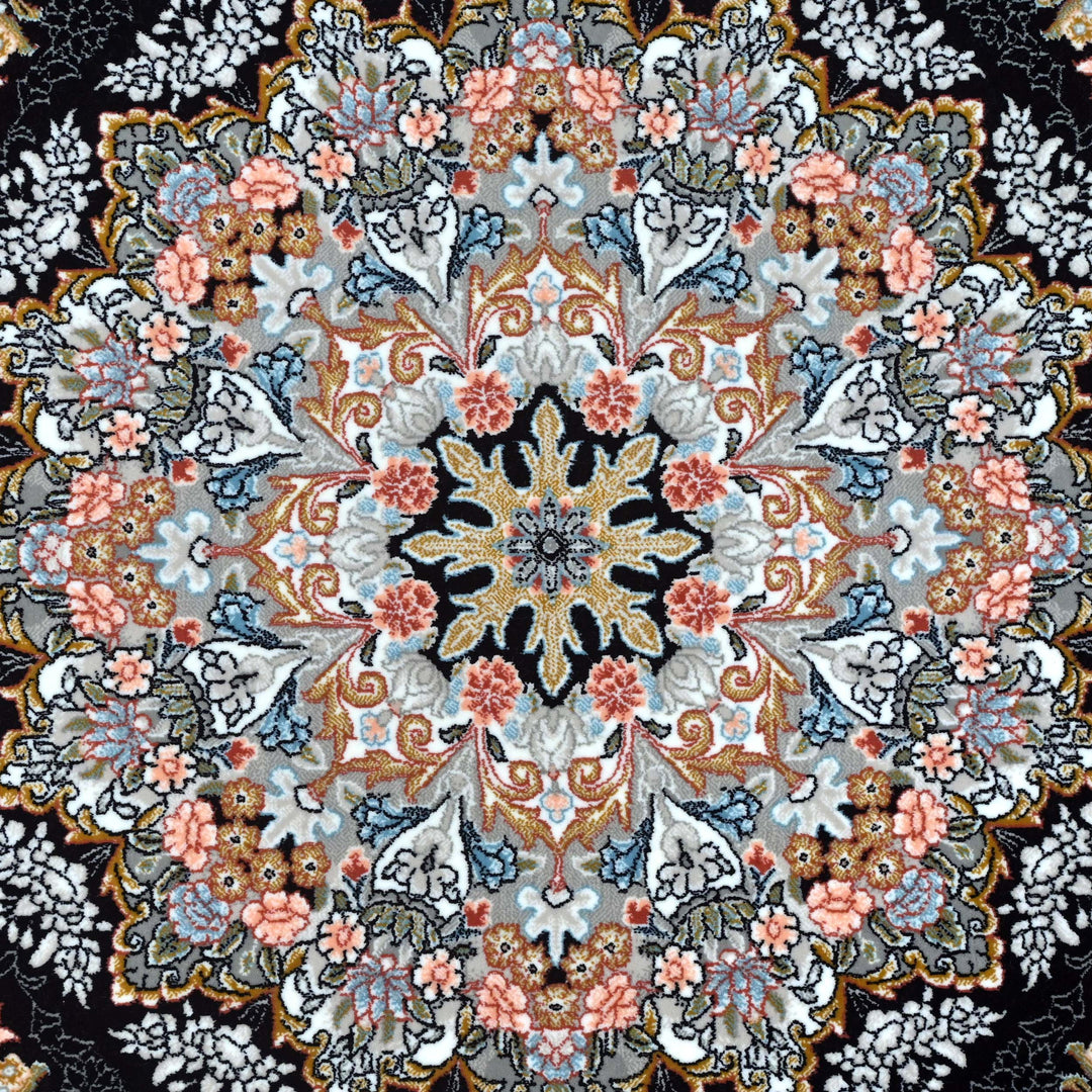 Jet Black Persian Round Rug 5x5 Ft