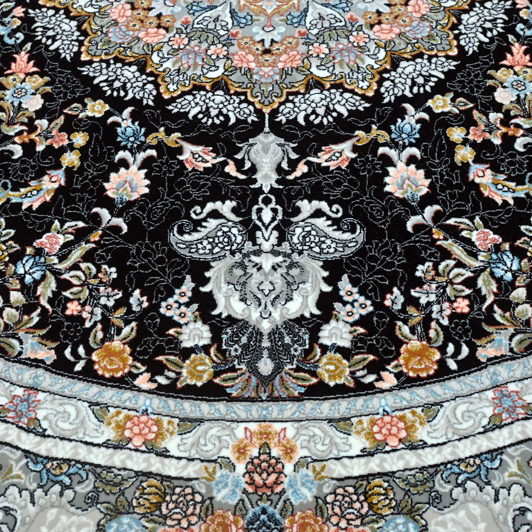 Jet Black Persian Round Rug 5x5 Ft