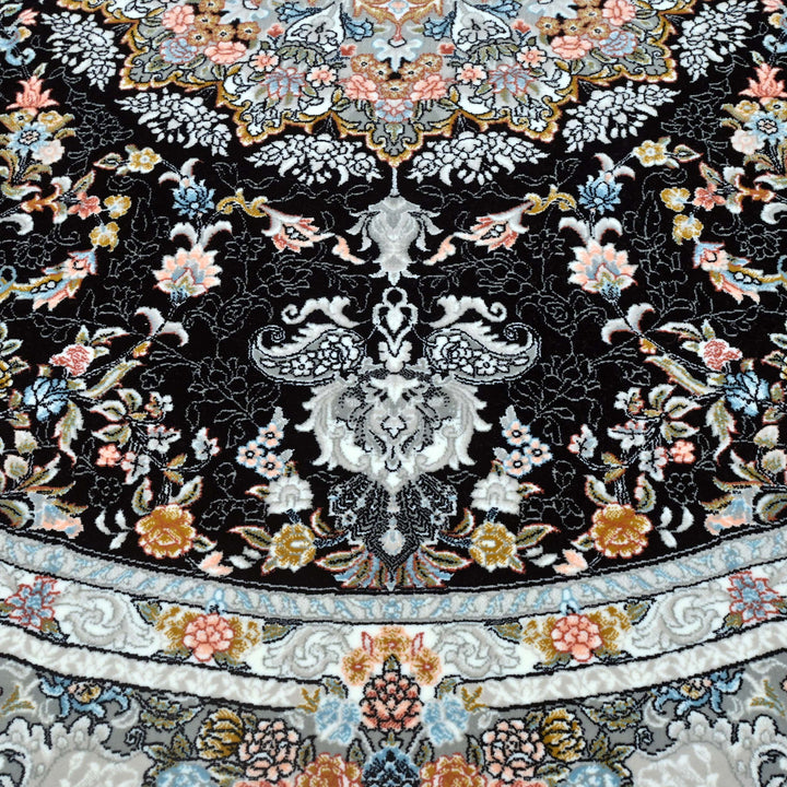 Jet Black Persian Round Rug 5x5 Ft