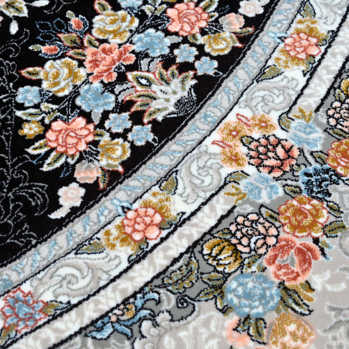 Jet Black Persian Round Rug 5x5 Ft