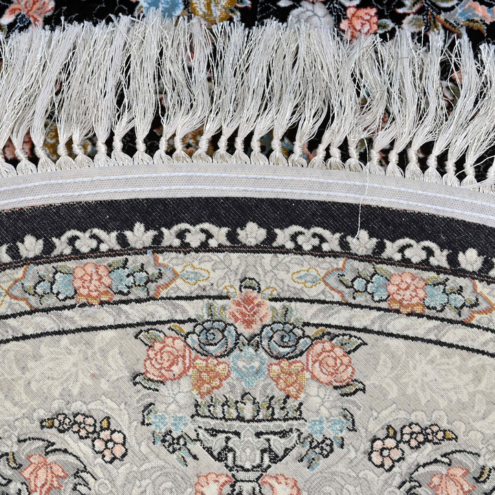 Jet Black Persian Round Rug 5x5 Ft
