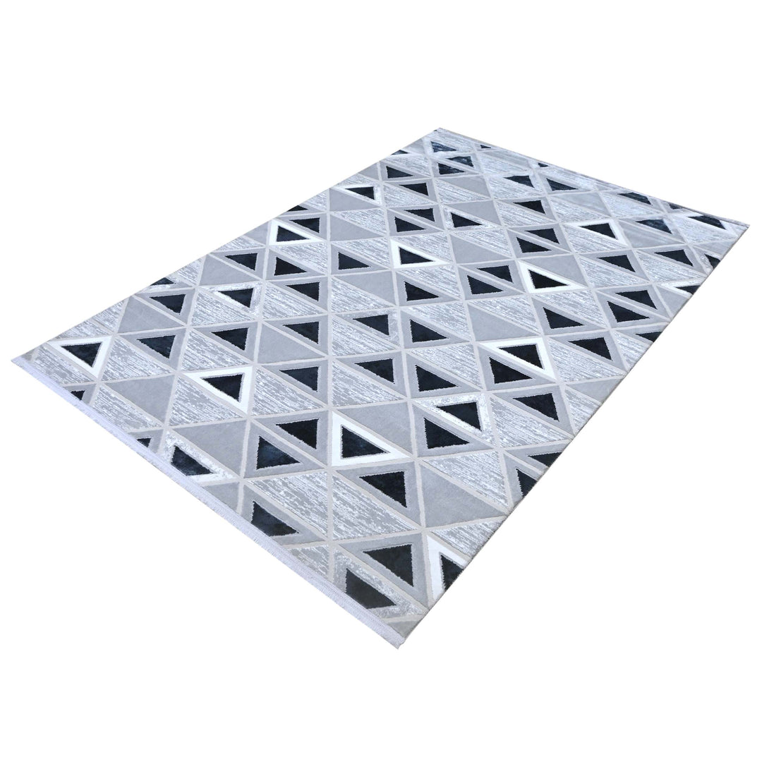 Triangle Grid Black & White Turkish Rug 5X8 FT