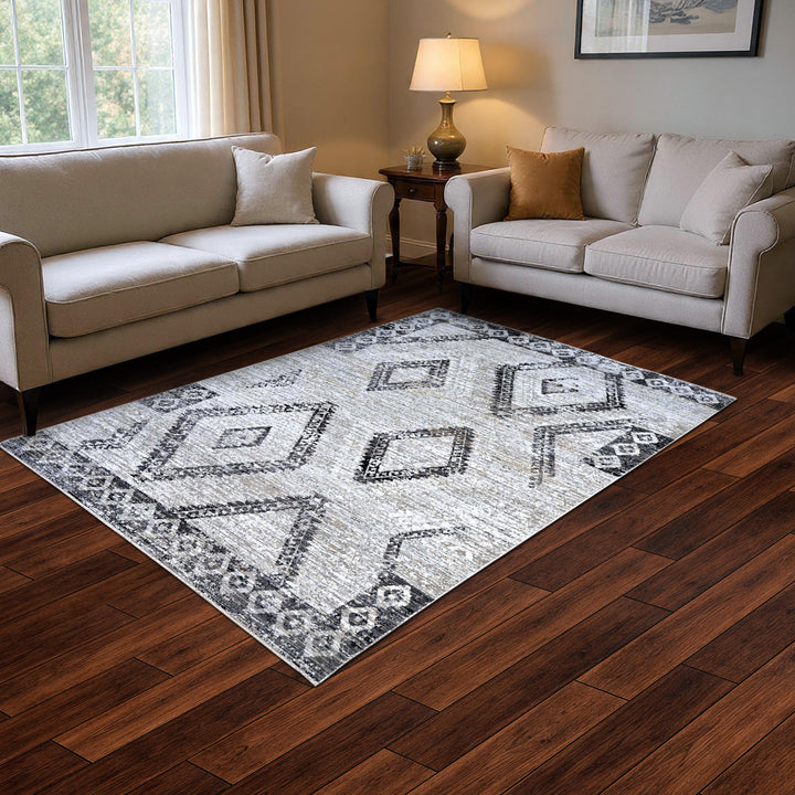 Tribal Diamond Grey Turkish Rug 5X8 FT