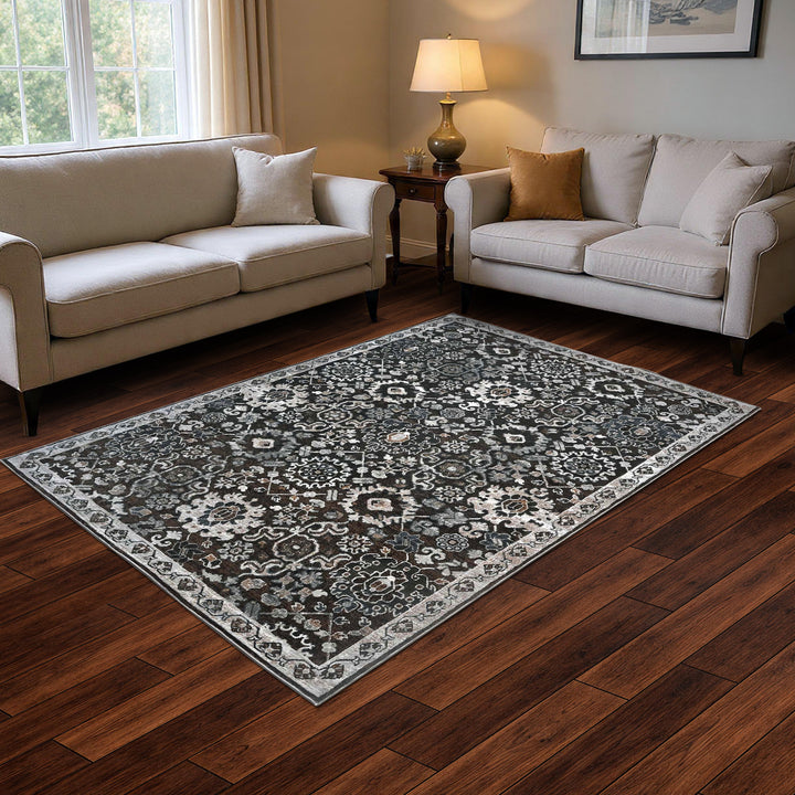 Floral Medallion Charcoal Turkish Rug 5X8 FT