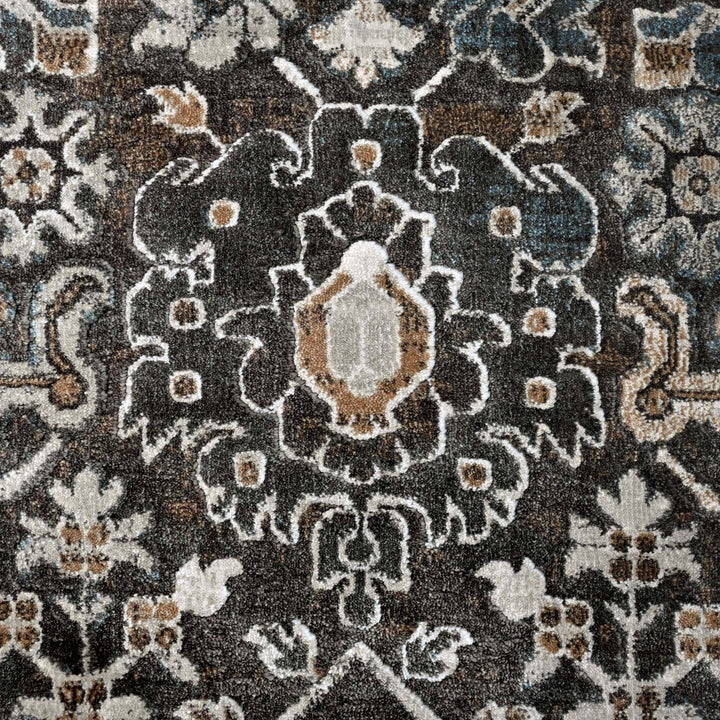 Floral Medallion Charcoal Turkish Rug 5X8 FT