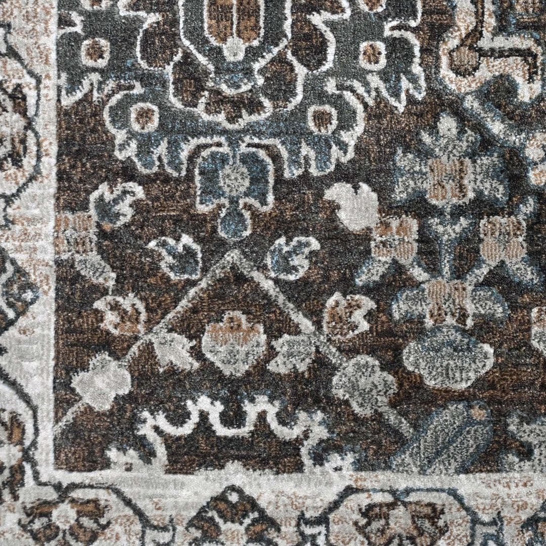 Floral Medallion Charcoal Turkish Rug 5X8 FT