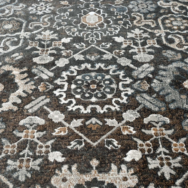 Floral Medallion Charcoal Turkish Rug 5X8 FT