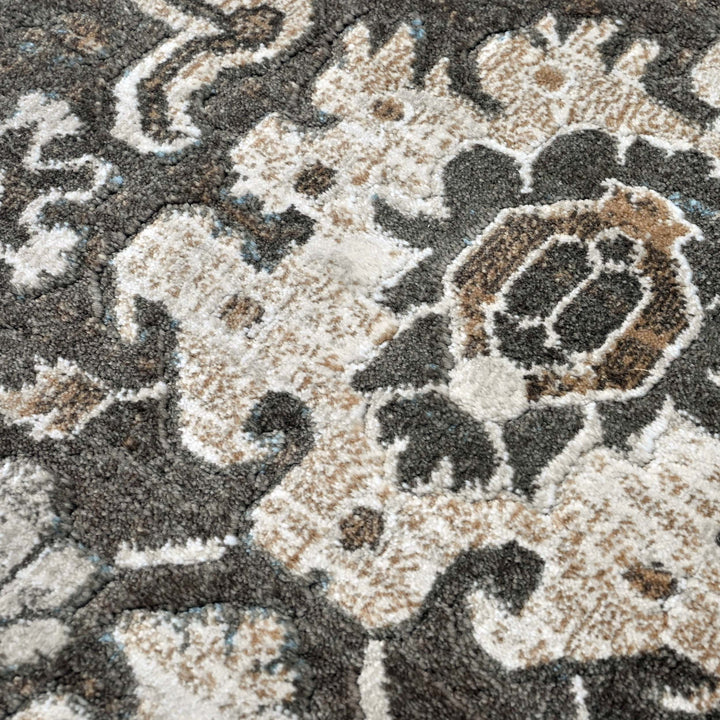 Floral Medallion Charcoal Turkish Rug 5X8 FT