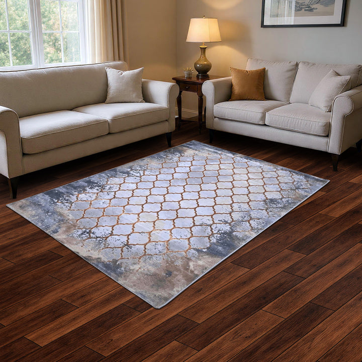 Gold Lattice Abstract Turkish Rug 5X8 FT