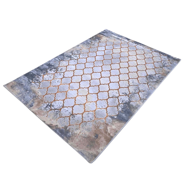 Gold Lattice Abstract Turkish Rug 5X8 FT