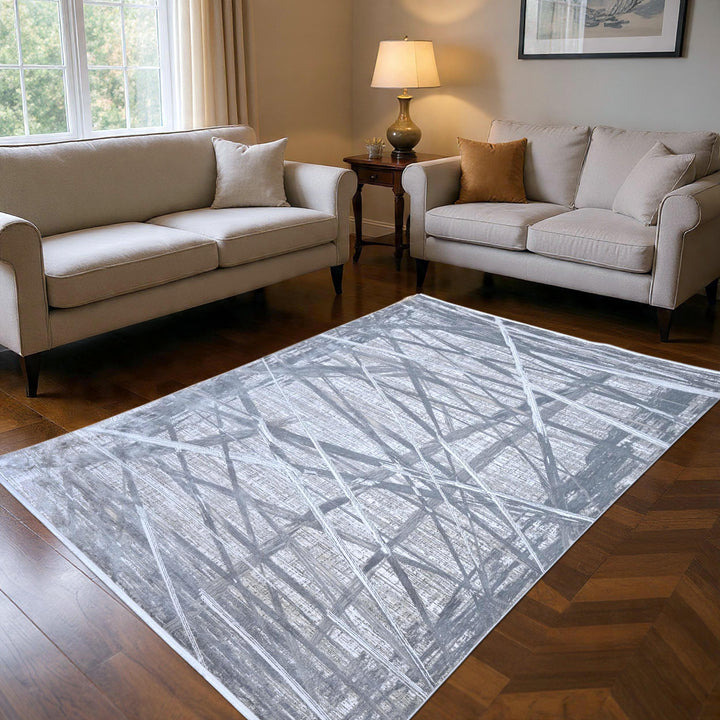 Grey Abstract Turkish Rug 7x10 ft