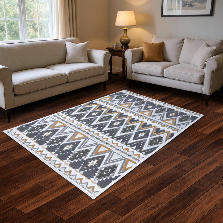 Chevron Grey Gold Turkish Rug 5X8 FT