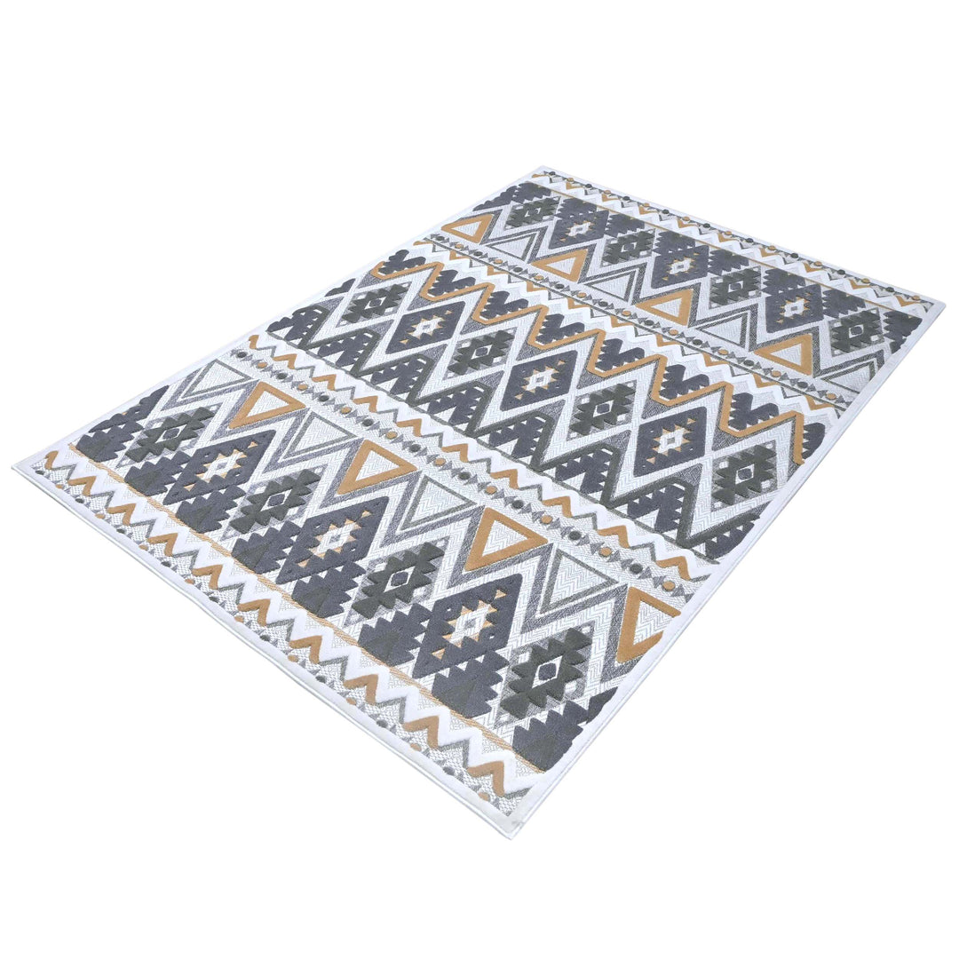 Chevron Grey Gold Turkish Rug 5X8 FT
