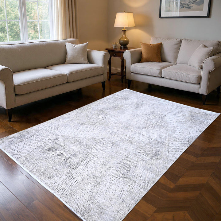 Light Grey Abstract Turkish Rug 7x10 ft